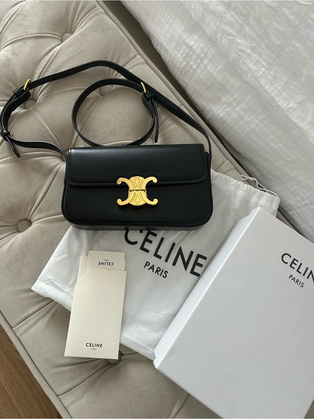 Celine Black Leather Triomphe Shoulder Bag